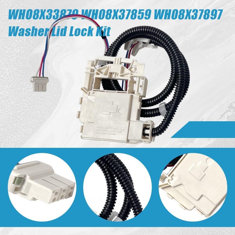Fuziddn WH08X33879 Washer Lid Lock Assembly - Stainless Steel Spring & IP55 Waterproof, UL Certified Fit for GE PTW600/PTW700/PTW900 Series, GTW220/GTW385, HTW265 Models (Replaces WH08X37859) - Image 2